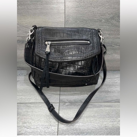 Aimee Kestenberg Leather Shoulder Bag Fifth Avenue Black Croco - Picture 4 of 8